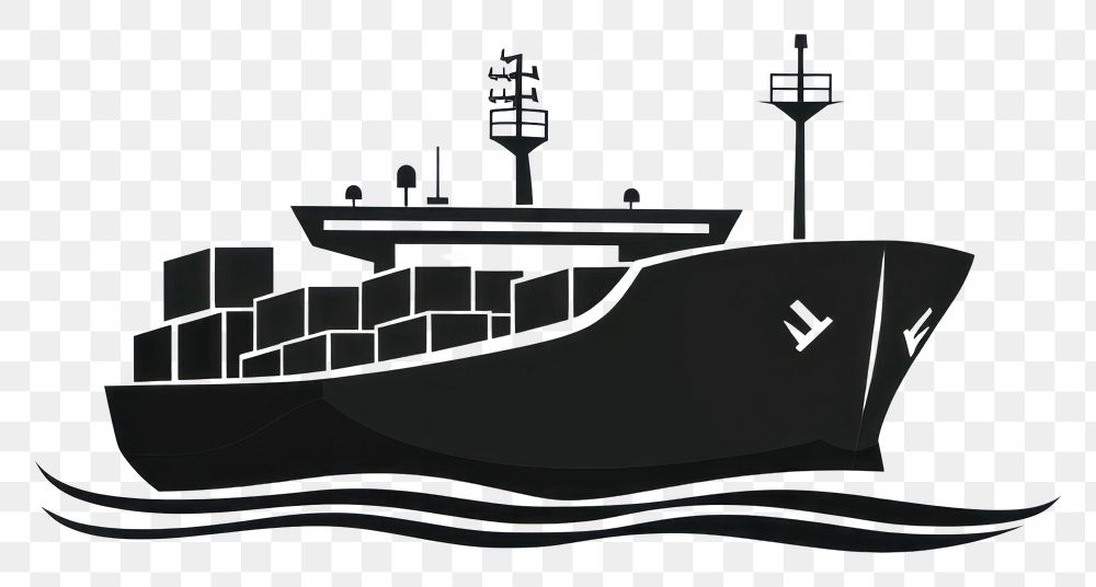 PNG A black silhouette boat logistics icon vehicle ship transportation.
