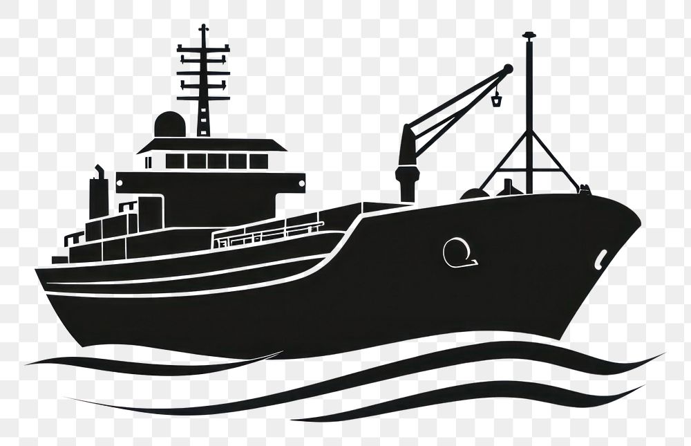 PNG A black silhouette boat logistics icon watercraft vehicle ship.