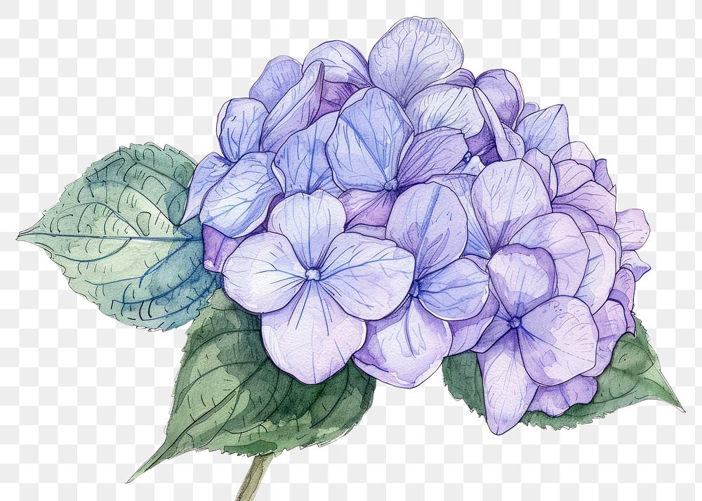 PNG A hortensia flower in style pen and ink sketch art illustrated.
