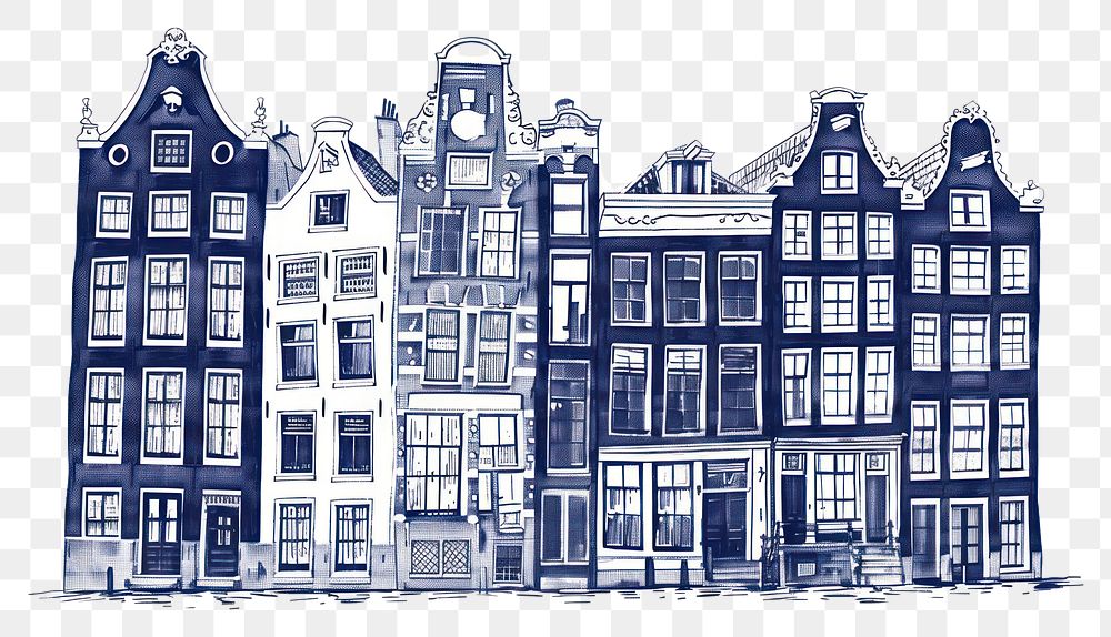 PNG Antique of Typical canal houses in Amsterdam sketch architecture illustrated