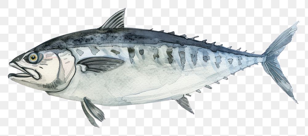 PNG Mackerel fish in style pen and ink animal sketch white background.