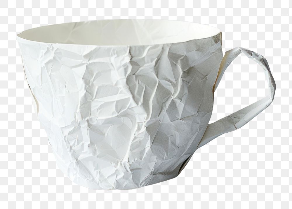 PNG Cup in style of crumpled porcelain saucer paper