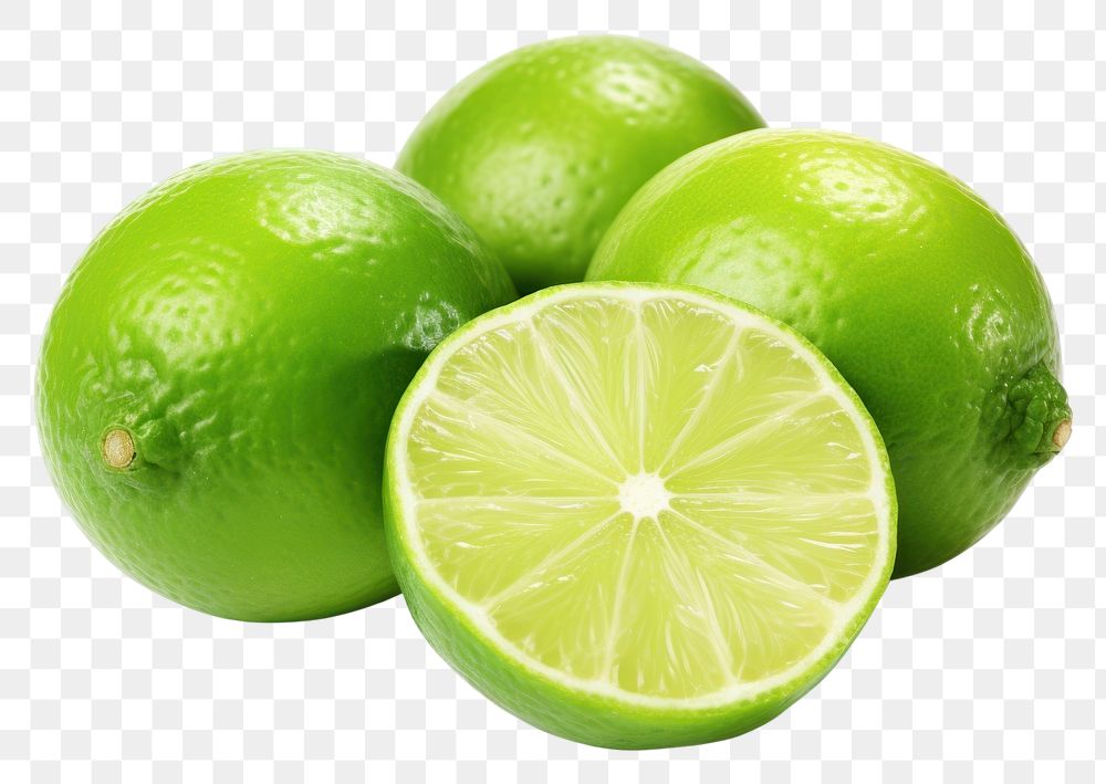 Green lime with cut in half fruit green plant.