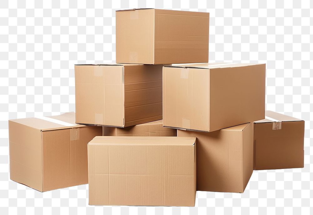 PNG Stacked moving boxes cardboard carton white background.