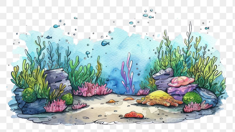 PNG Underwater world in style pen and ink fish painting outdoors.