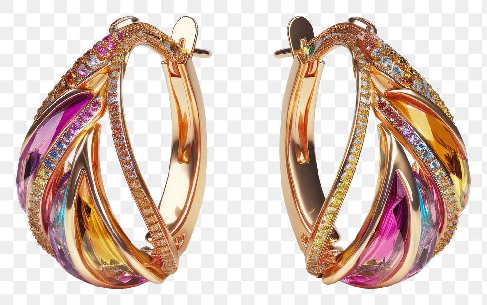 PNG 3D render of earrings jewelry gold accessories.