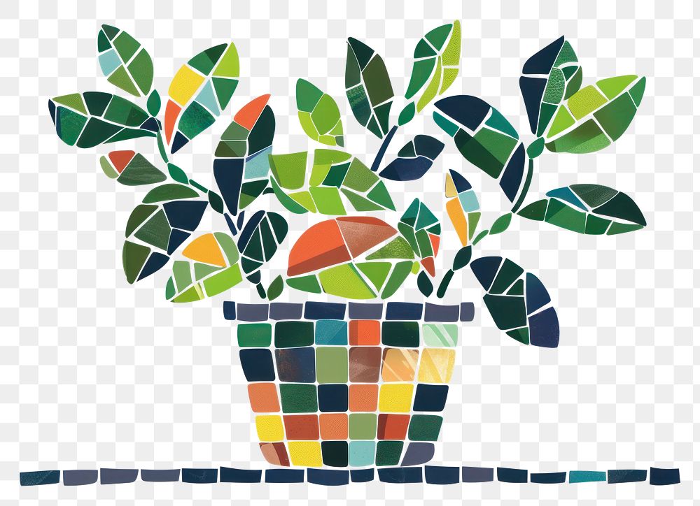 PNG Mosaic tiles of potted plant leaf art white background.