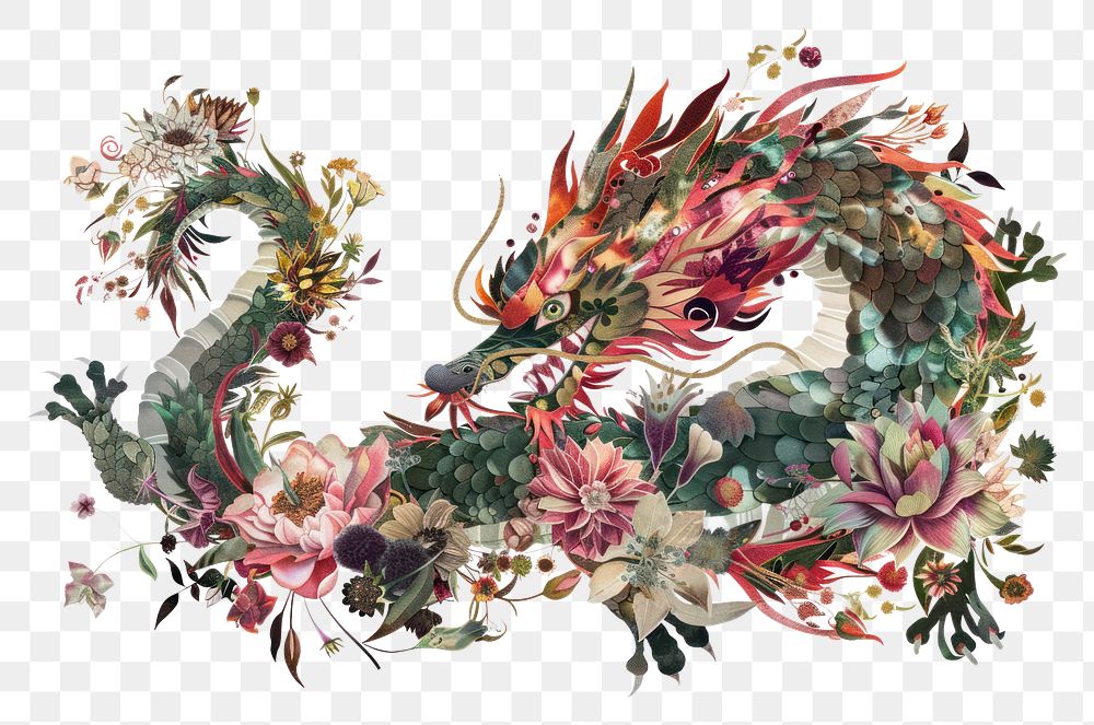 PNG Flower Collage dragon pattern flower art.