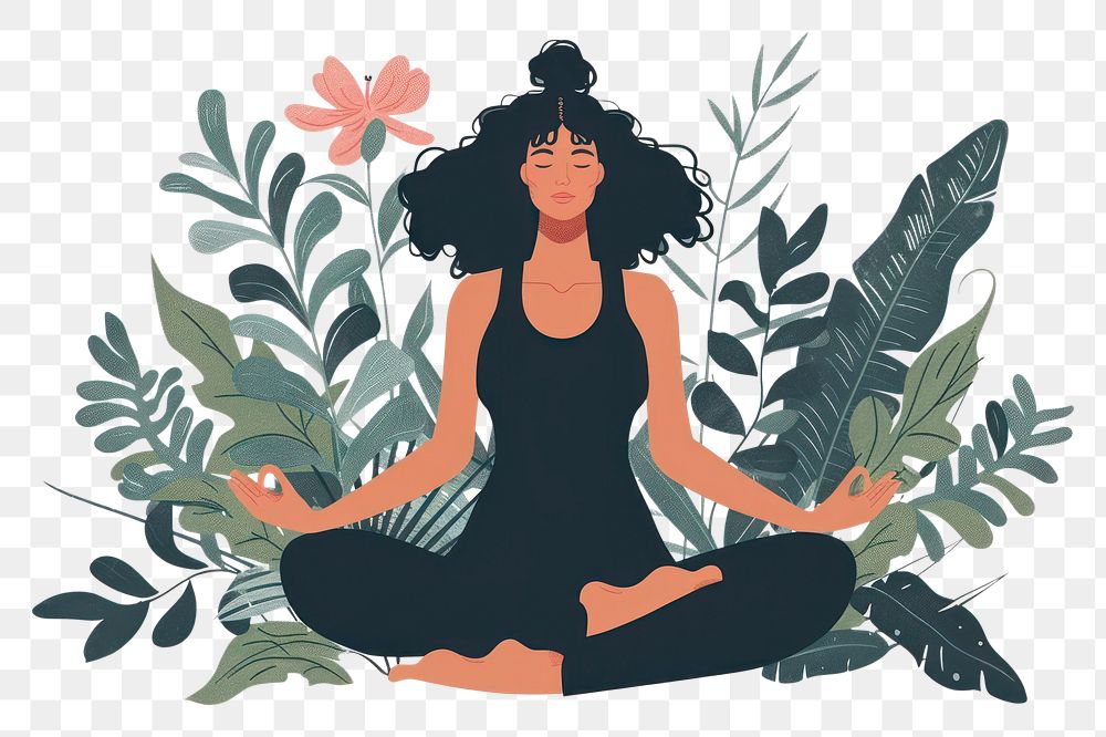 PNG Wellness woman yoga breathing meditating adult representation.