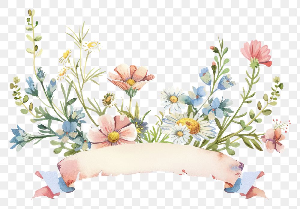 PNG Ribbon with daisy border pattern flower plant.