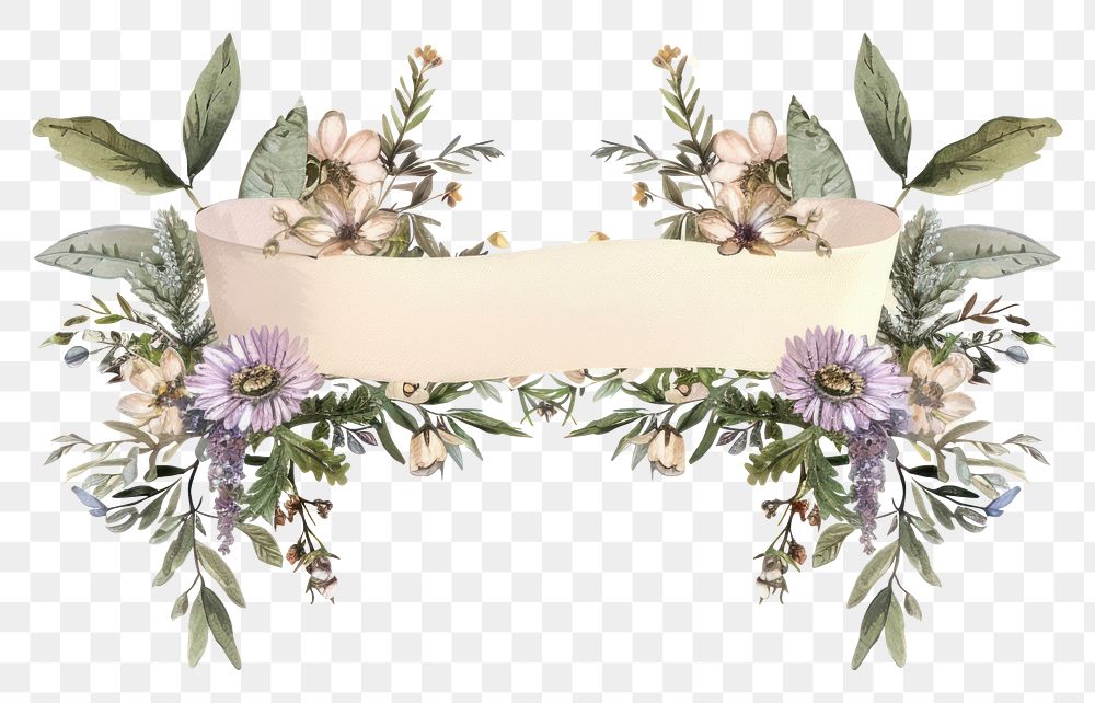 PNG Ribbon with wildflower border pattern wreath plant