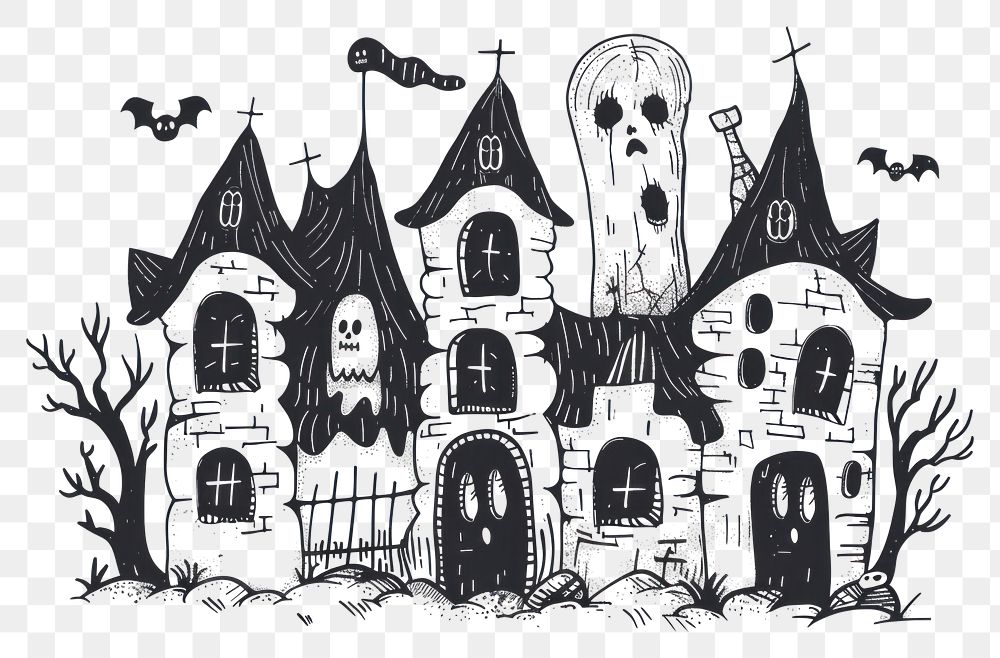 PNG Divider doodle of haunted house drawing sketch representation.