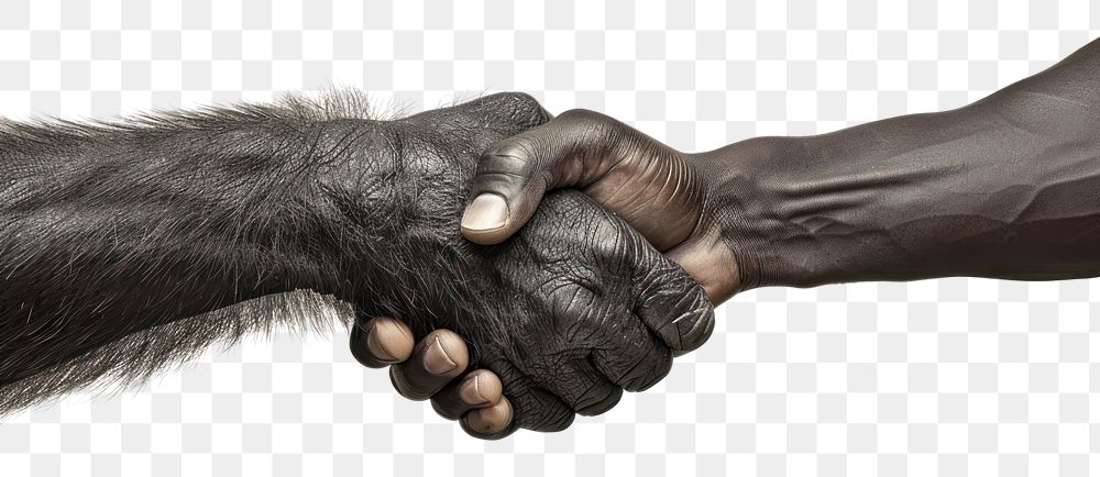 Gorilla hand shaking hand human monochrome touching.