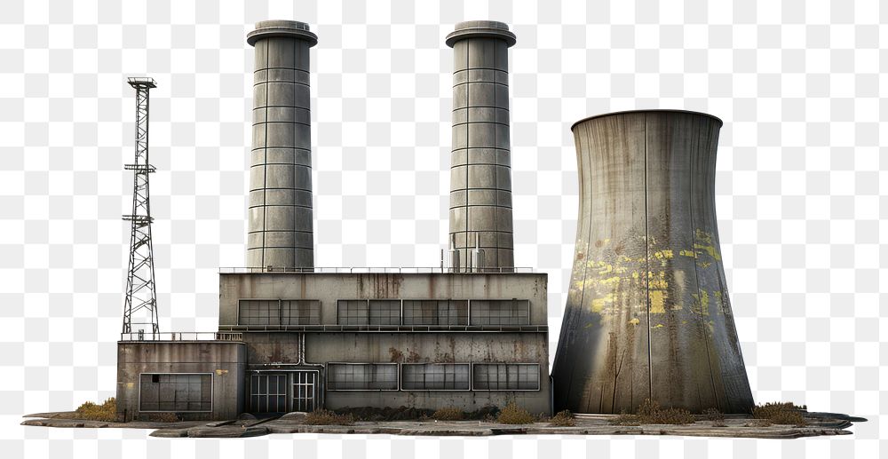 PNG Nuclear power plant architecture factory white background