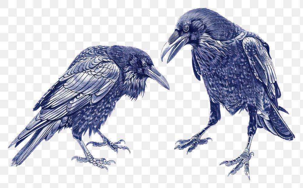 PNG Vintage drawing carrion crows animal bird blue.