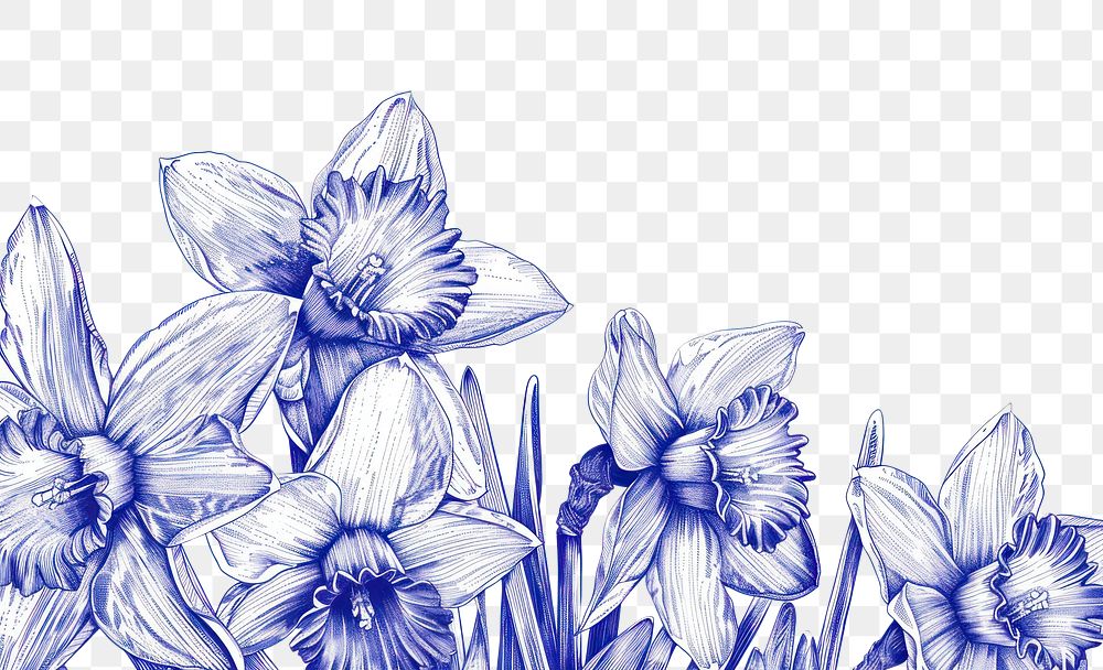PNG Vintage drawing daffodil flowers sketch plant white.