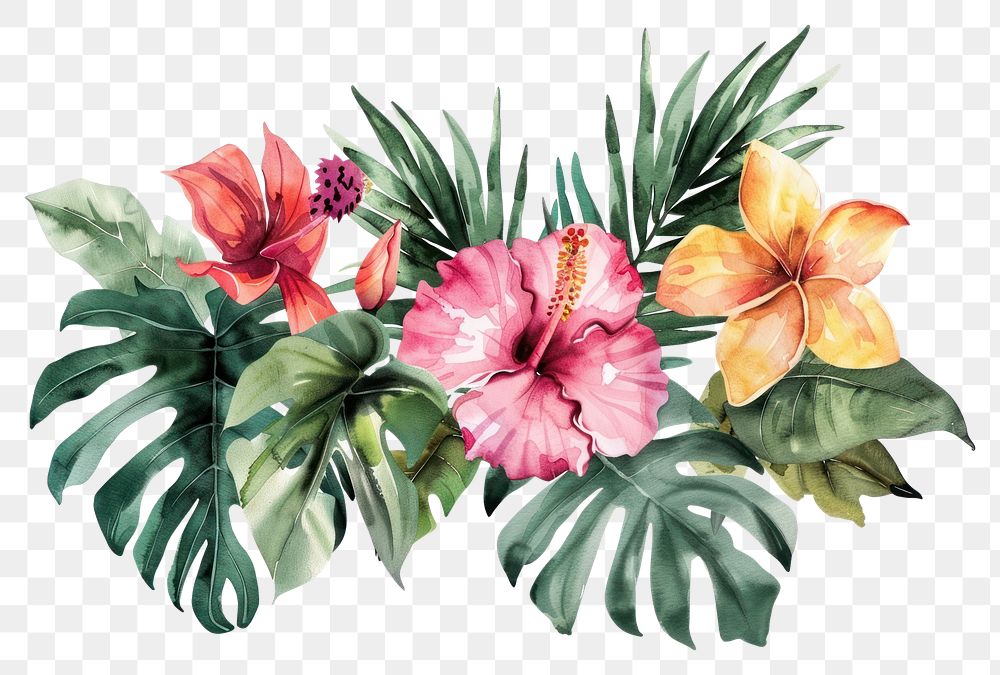 PNG Tropical plants watercolor hibiscus flower petal