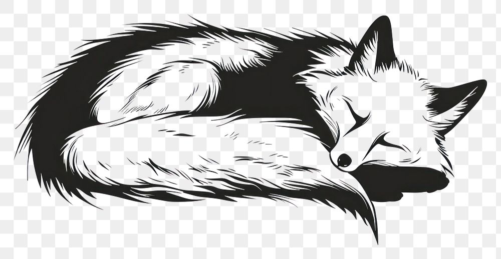 PNG Fox sleep silhouette art illustrated wildlife.