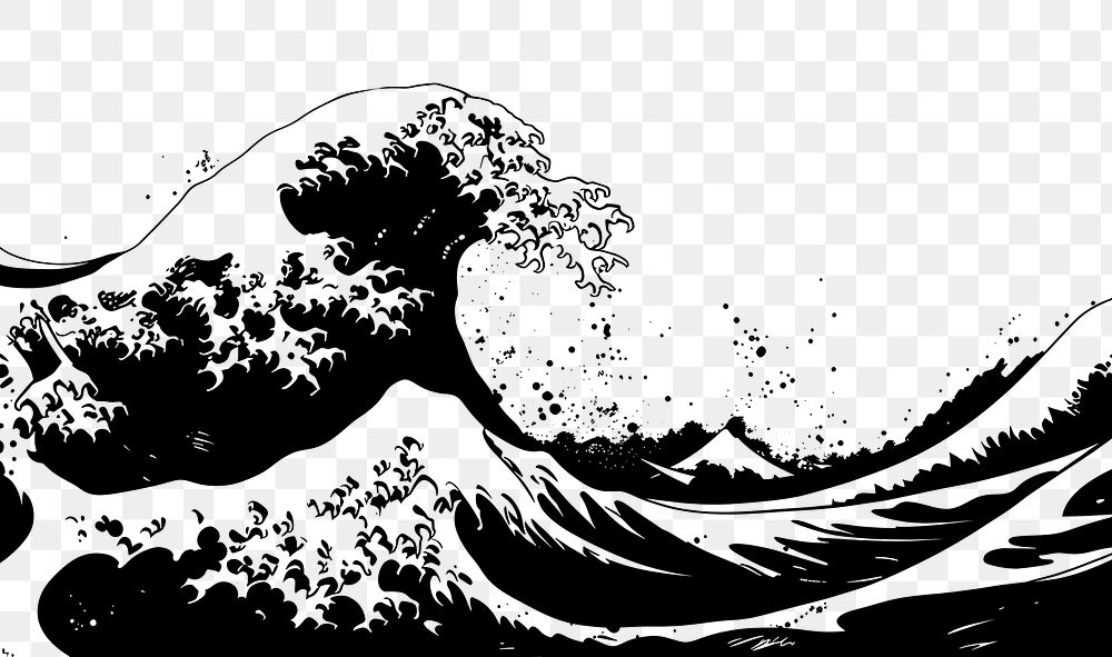 PNG Ocean wave silhouette art illustrated graphics.