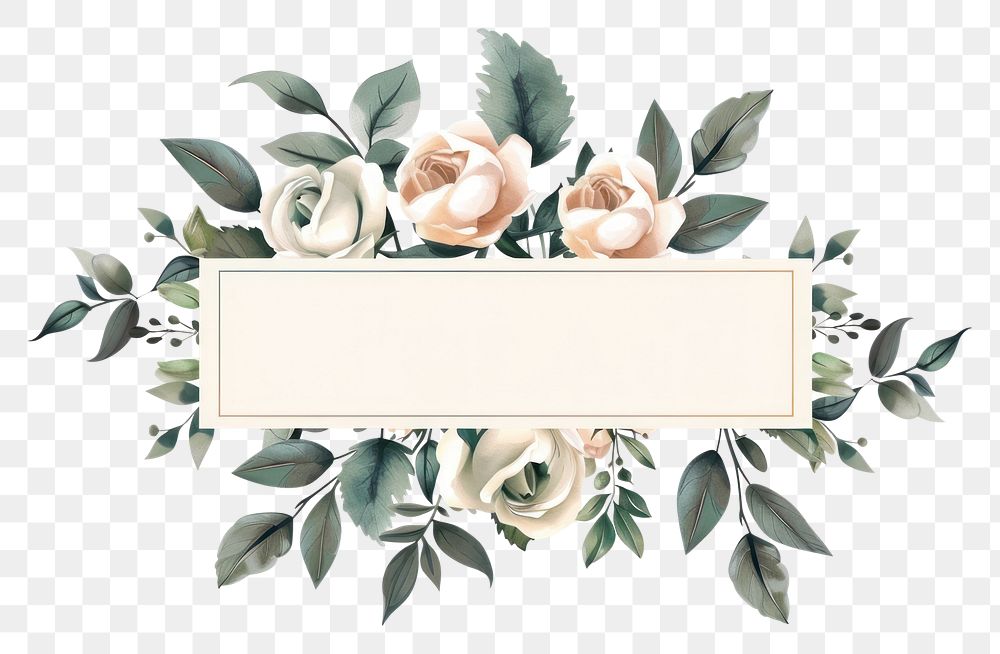 PNG  Ribbon with rose leaves graphics blossom pattern.