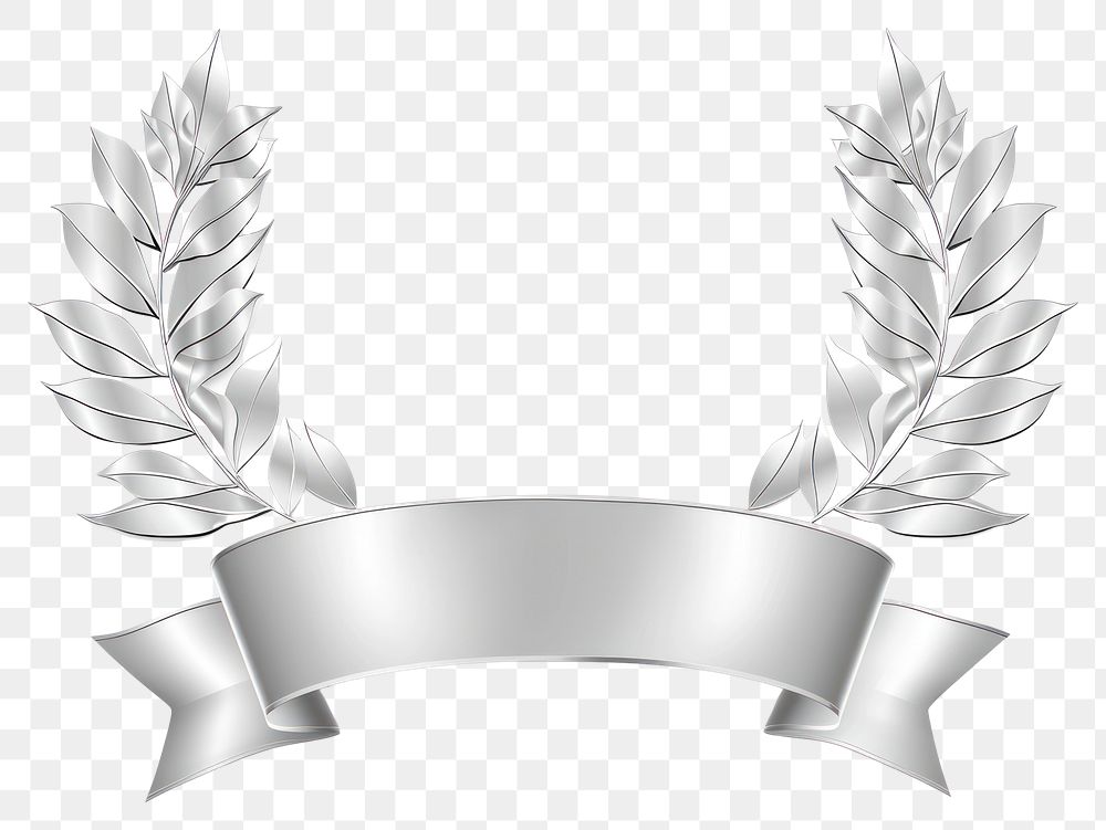 PNG Gradient Ribbon silver laurel chandelier emblem symbol.