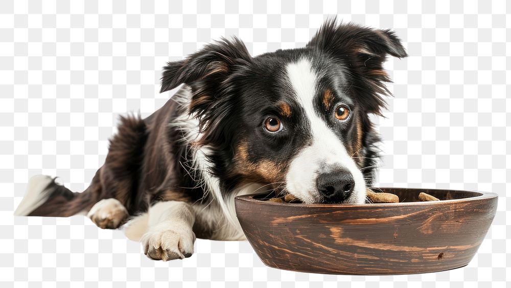 PNG  Collie nuzzles collie bowl animal.