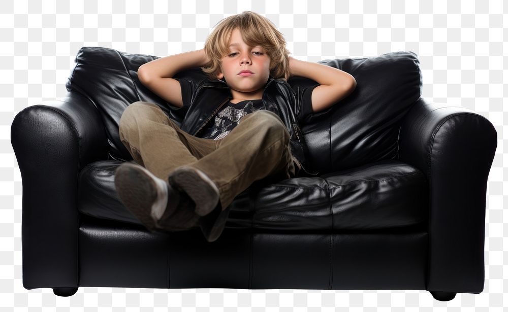 PNG Kid watching TV furniture clothing armchair.