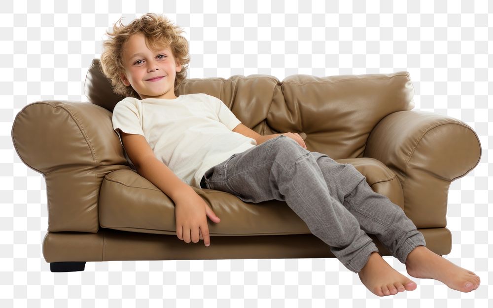 PNG Kid watching TV furniture armchair sitting.