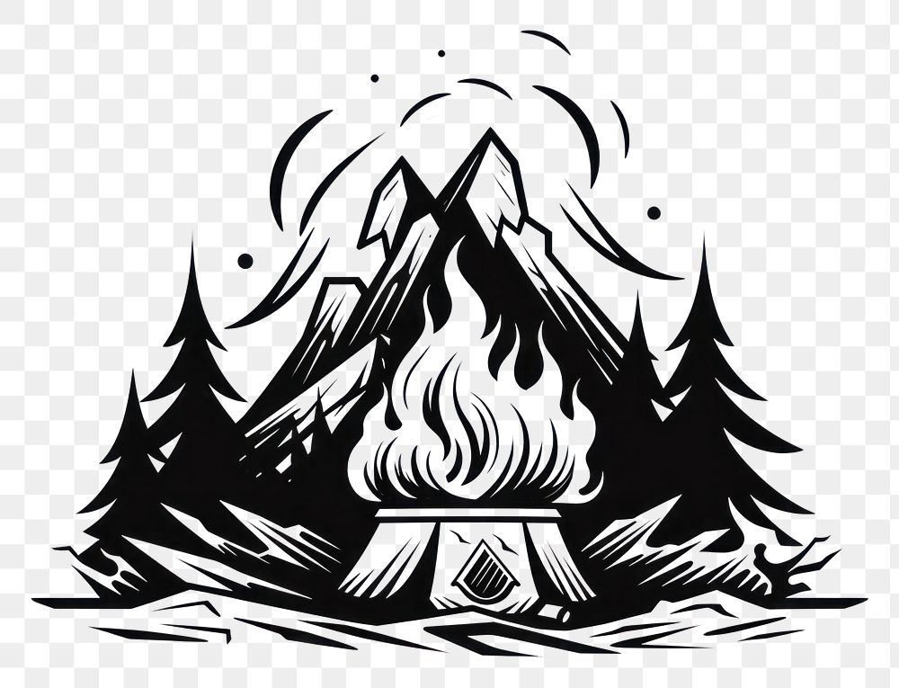 PNG Campfire illustrated stencil drawing.