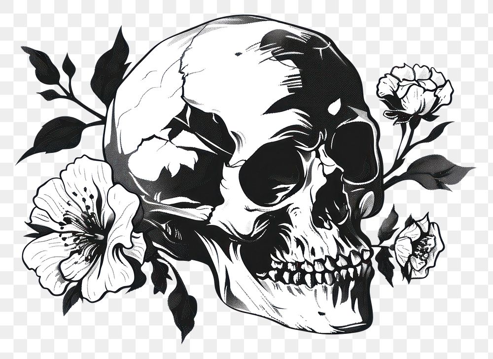 PNG Skull illustrated drawing stencil