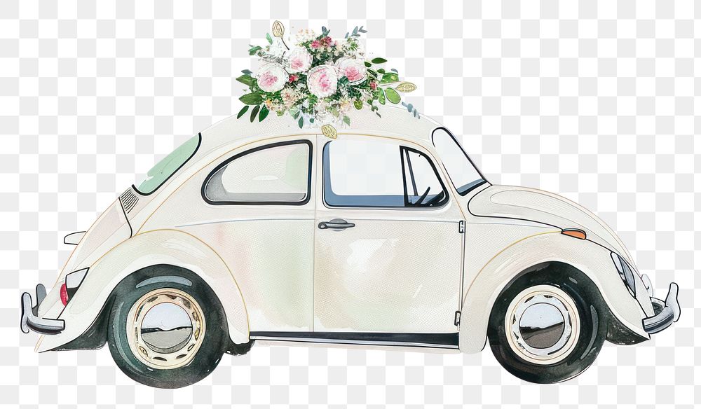 PNG  White wedding car flower transportation automobile.