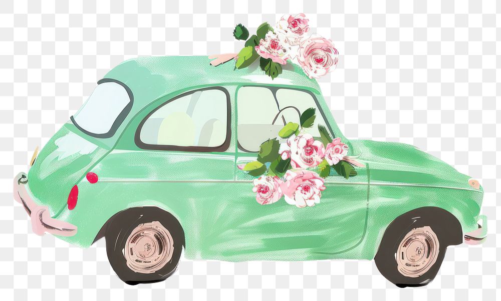 PNG  Mint wedding car flower transportation automobile.