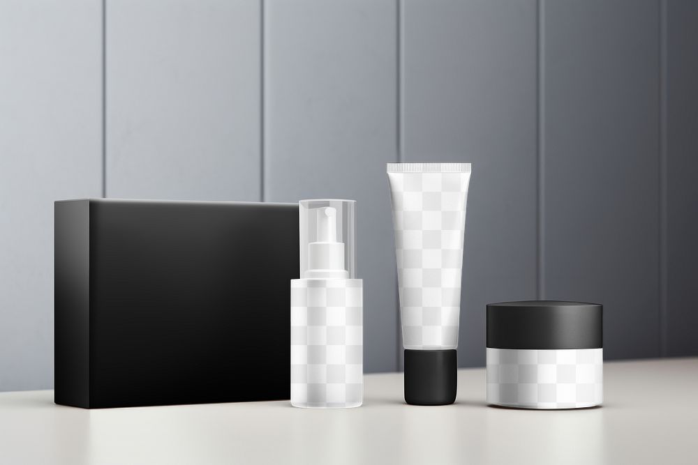 PNG B&W skincare product mockup, transparent design