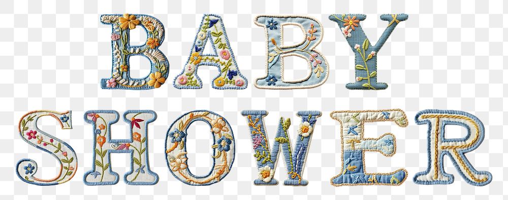 Baby shower png embroidery alphabet, transparent background