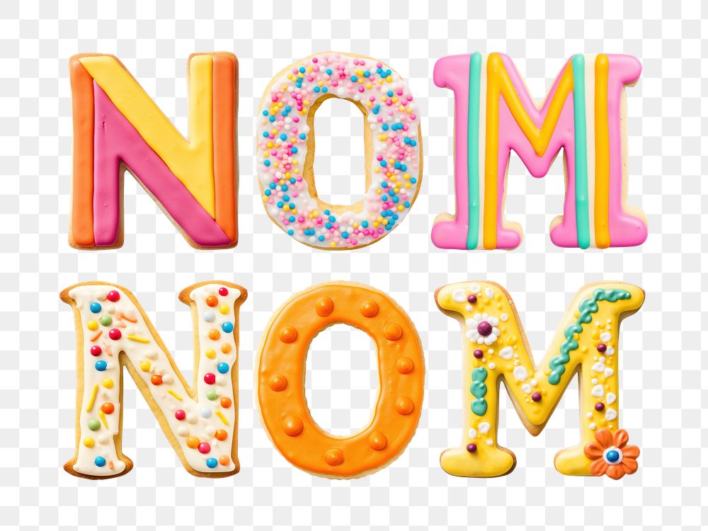 Nom nom word png cookie art alphabet, transparent background