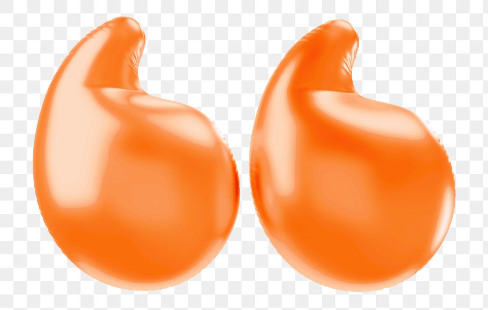 Quotation mark png 3D orange balloon symbol, transparent background