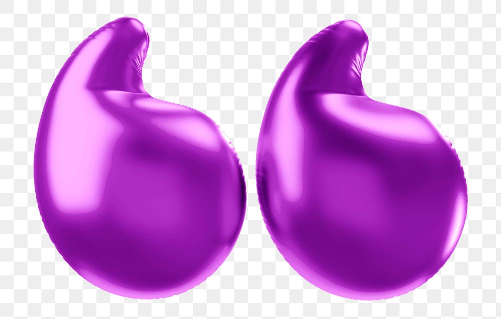 Quotation mark png 3D purple balloon symbol, transparent background