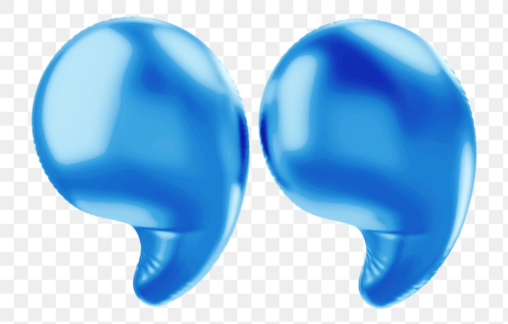 Quotation mark png 3D blue balloon symbol, transparent background
