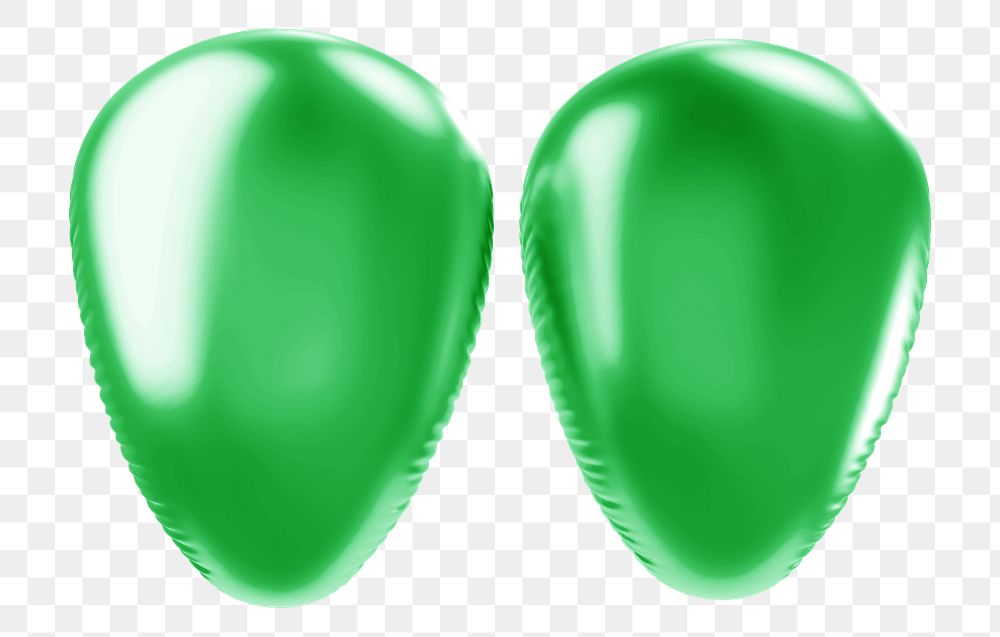 Quotation mark png 3D green balloon symbol, transparent background