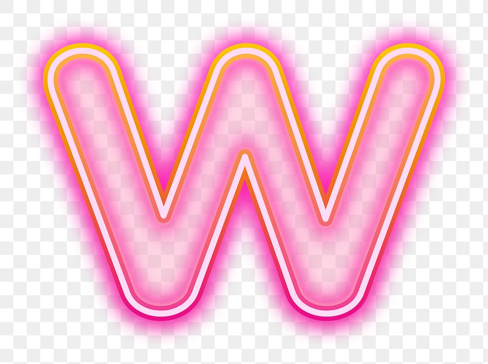 Letter W png pink neon design, transparent background