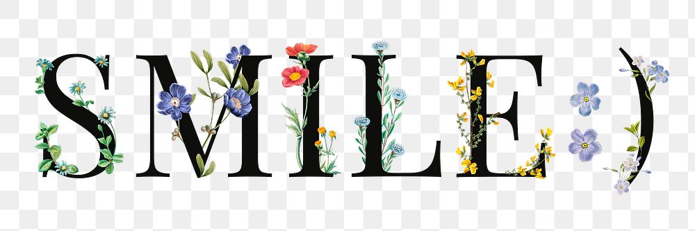 Smile word png floral digital art illustration, transparent background