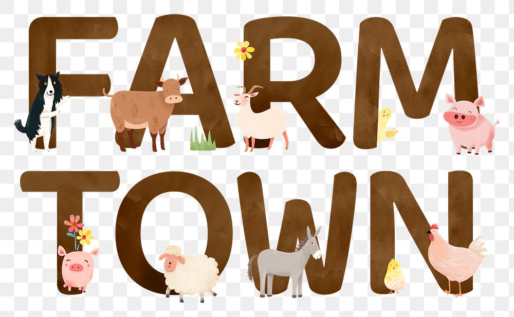 Farm town png brown alphabet, transparent background
