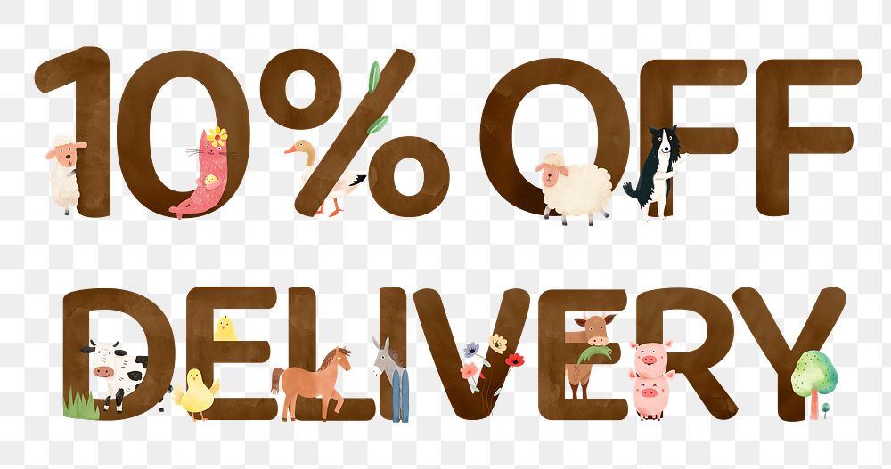 10% off delivery png brown alphabet, transparent background