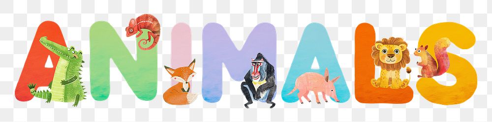 Animals png wildlife character word, transparent background