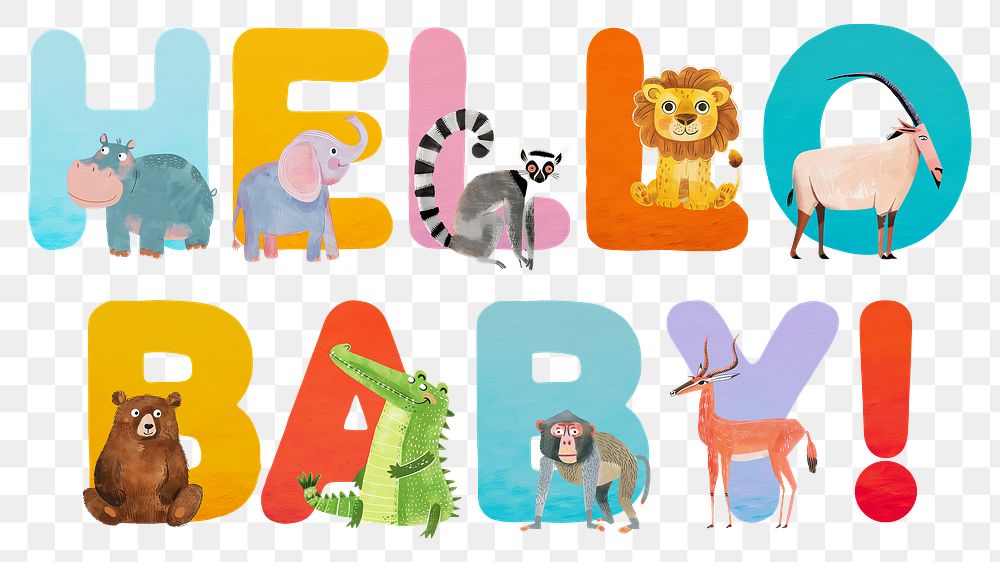 Hello baby png animal character word, transparent background