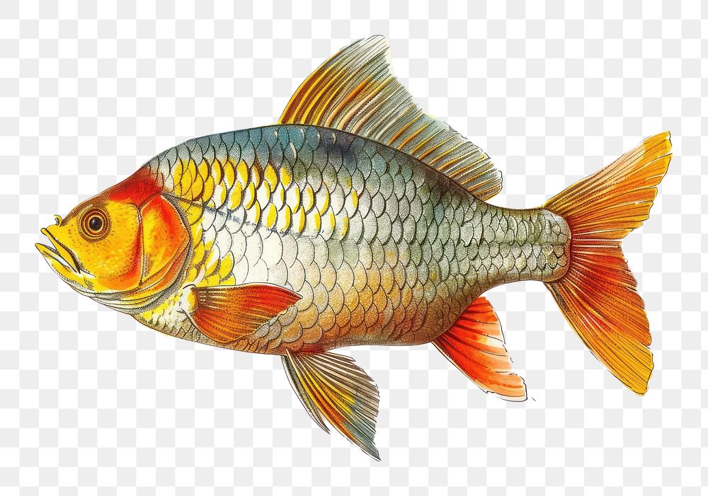 PNG Old illustration fish goldfish animal sea life.