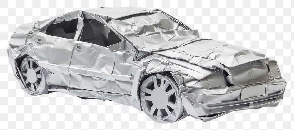 PNG Car in style of crumpled transportation automobile aluminium.