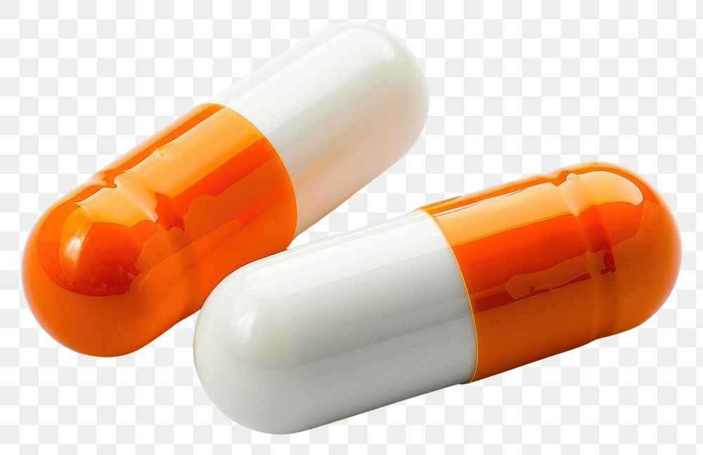 PNG Two orange and white pill capsule medication.