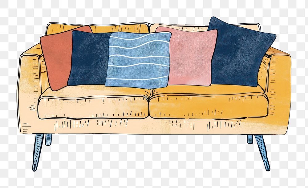 PNG Couch flat illustration furniture cushion home decor.