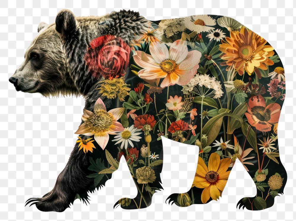 PNG Flower Collage bear flower pattern mammal.